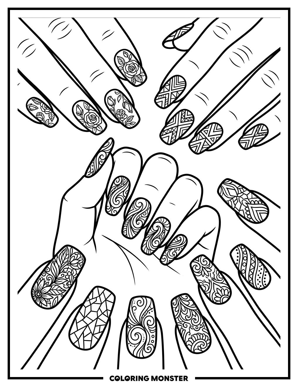 Intricate Nail Art Designs Coloring Page