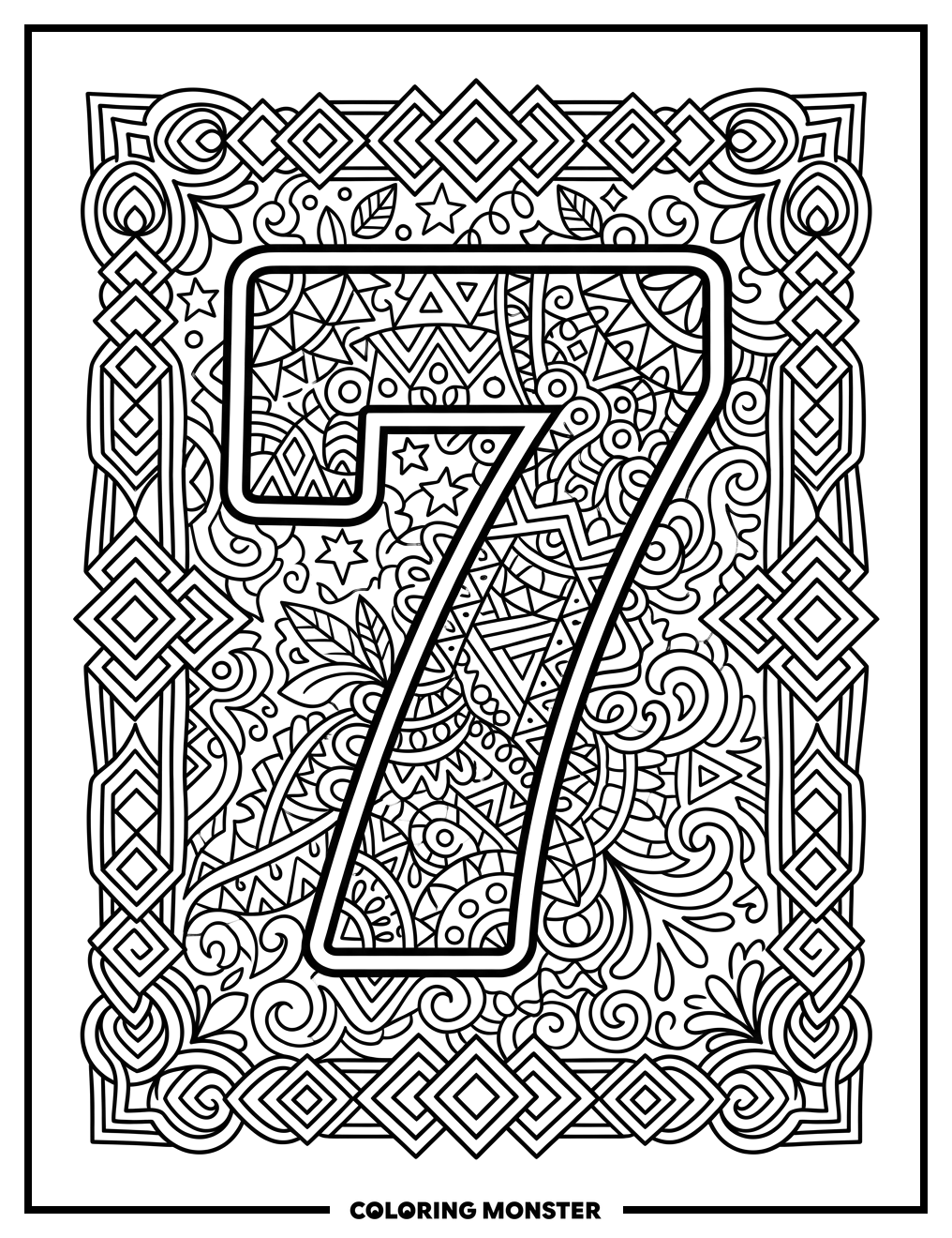 Intricate Number Seven Coloring Page