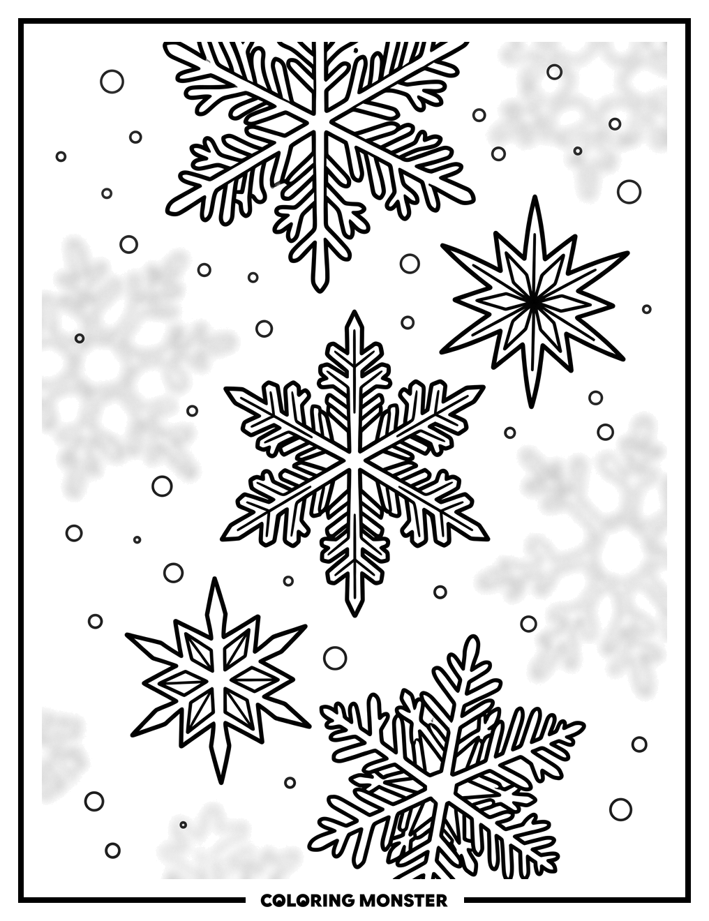 Intricate Snowflakes Falling Coloring Page