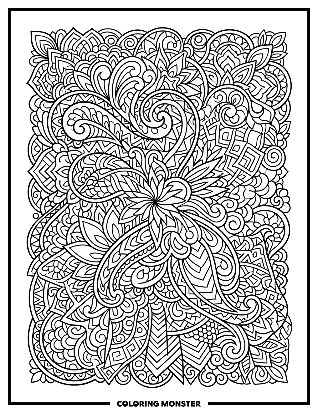 Intricate Zentangle Pattern Coloring Page