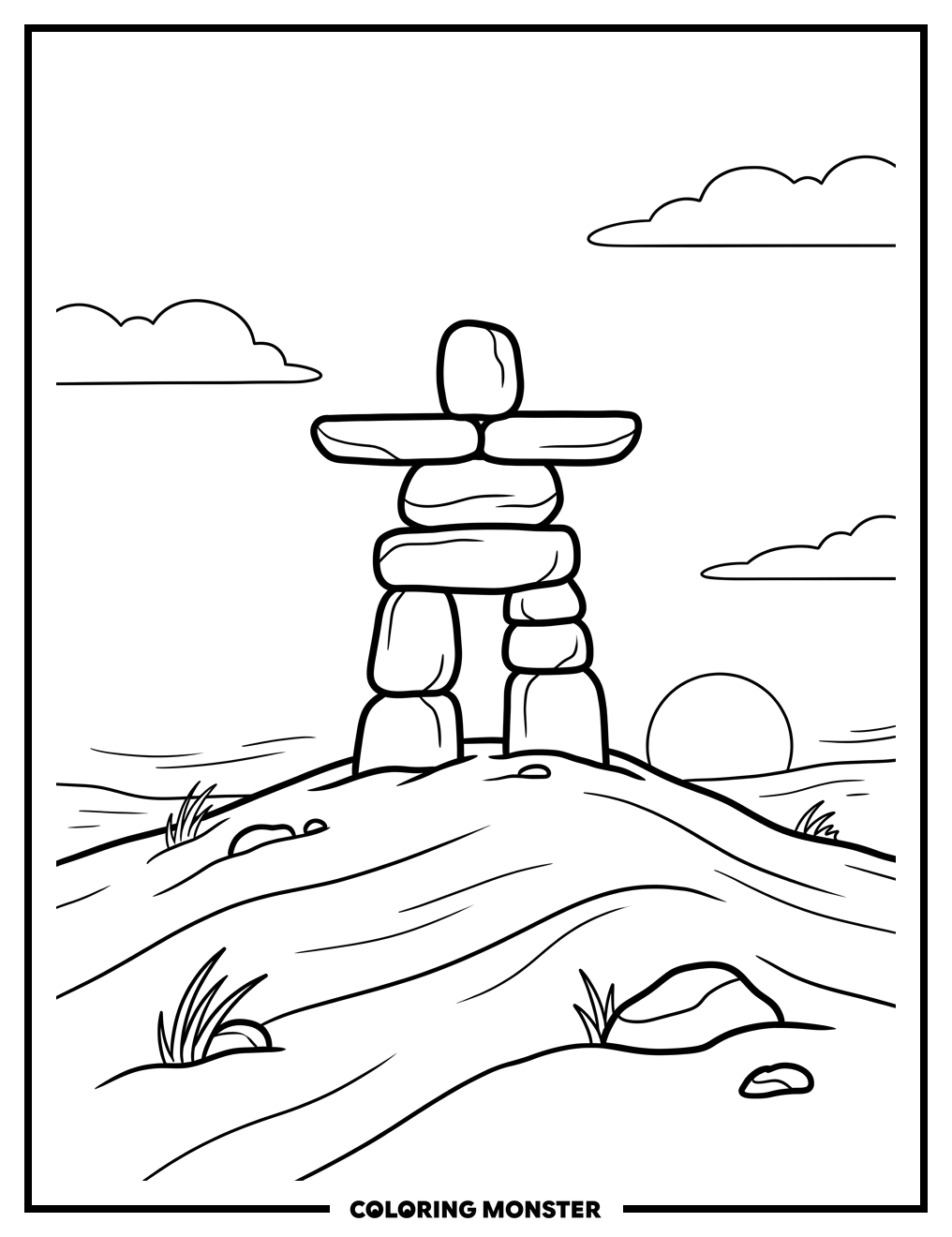 Inukshuk on Snowy Hill Coloring Page