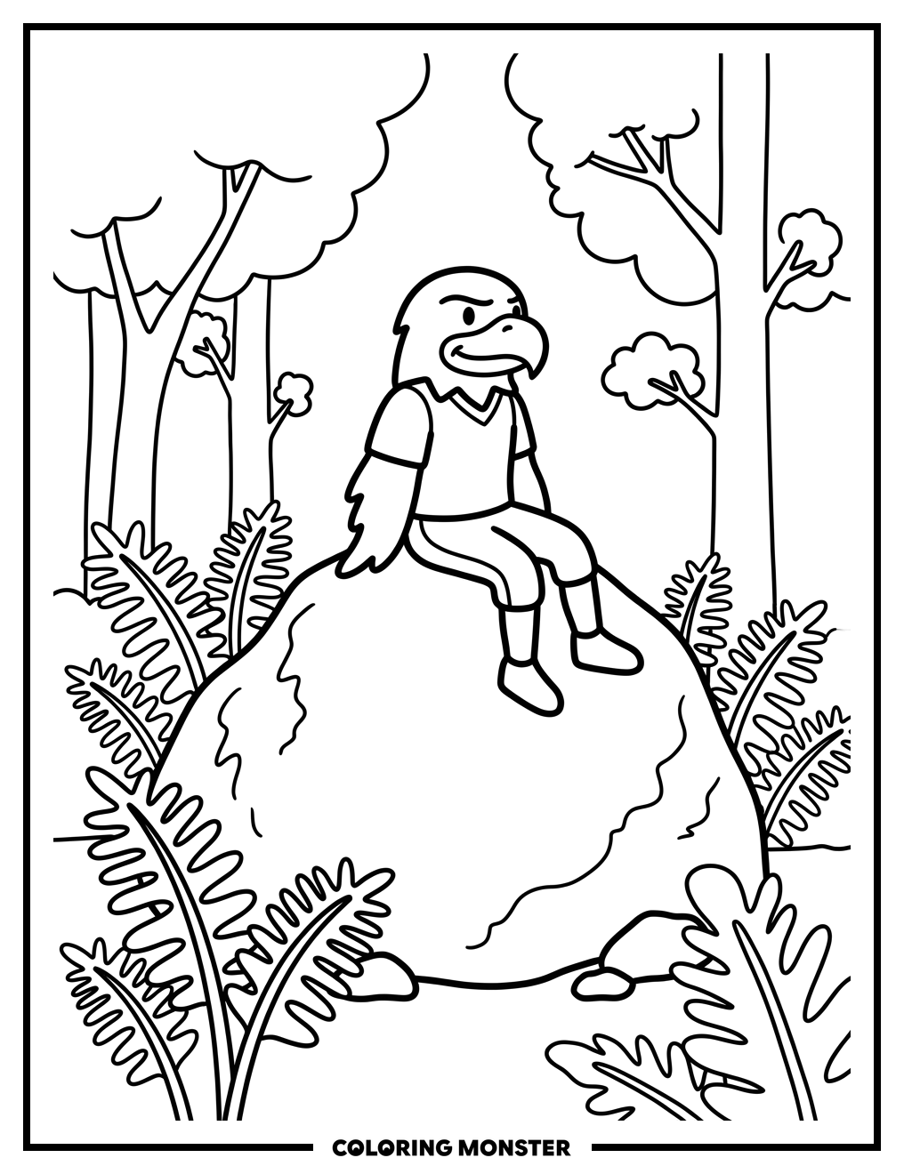 Iowa Hawkeye Mascot on Mossy Rock Coloring Page