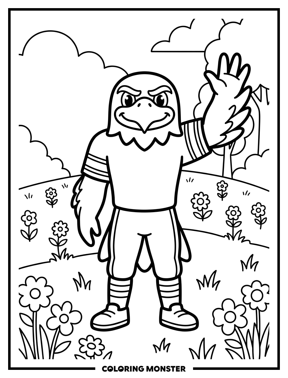 Iowa Hawkeye Mascot Waving Hello Coloring Page