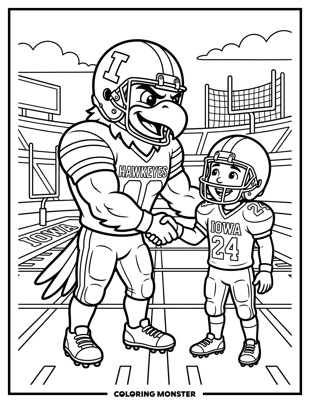 Iowa Hawkeyes Mascot Shakes Hands Coloring Page