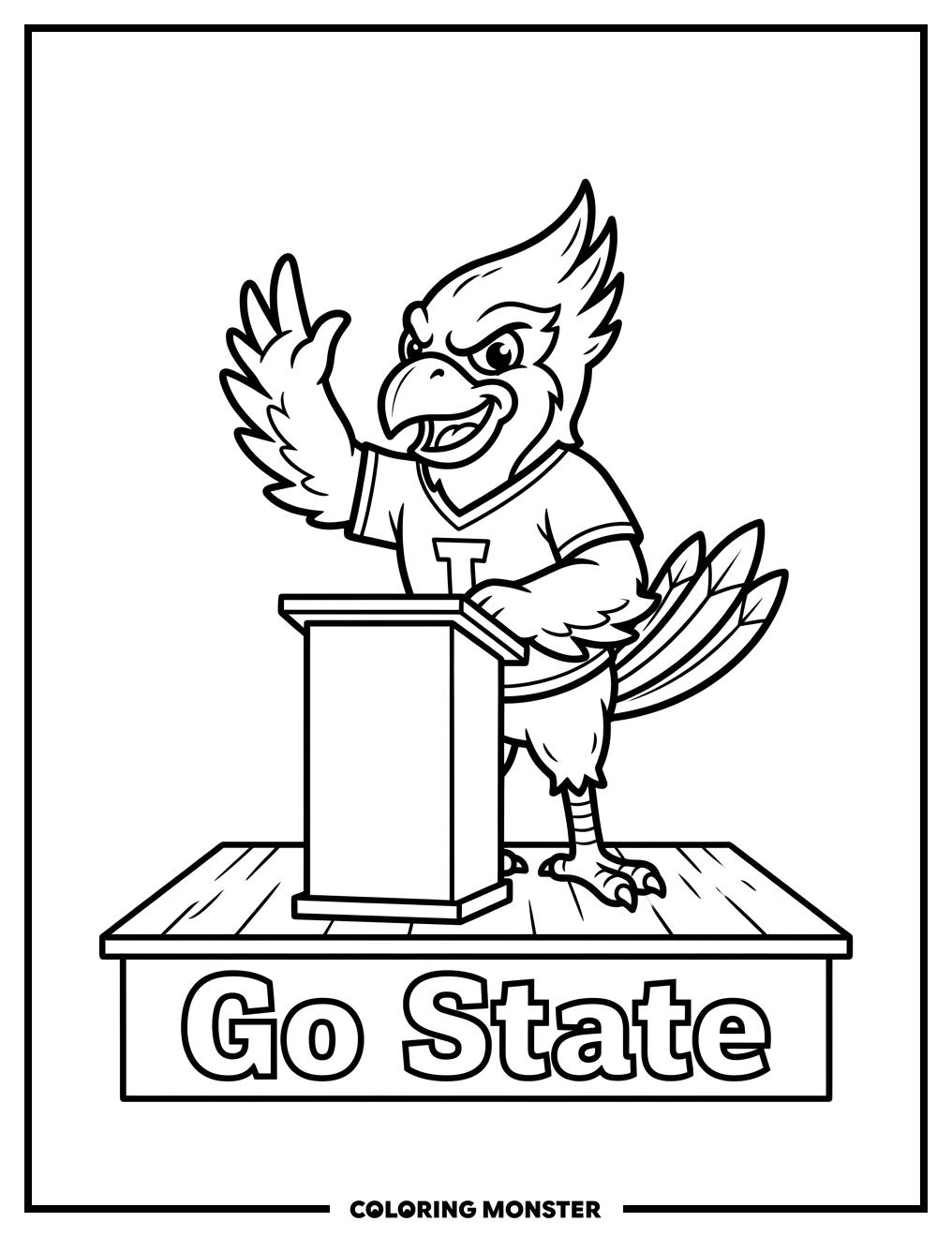 Iowa State Cardinal Mascot Waving Coloring Page