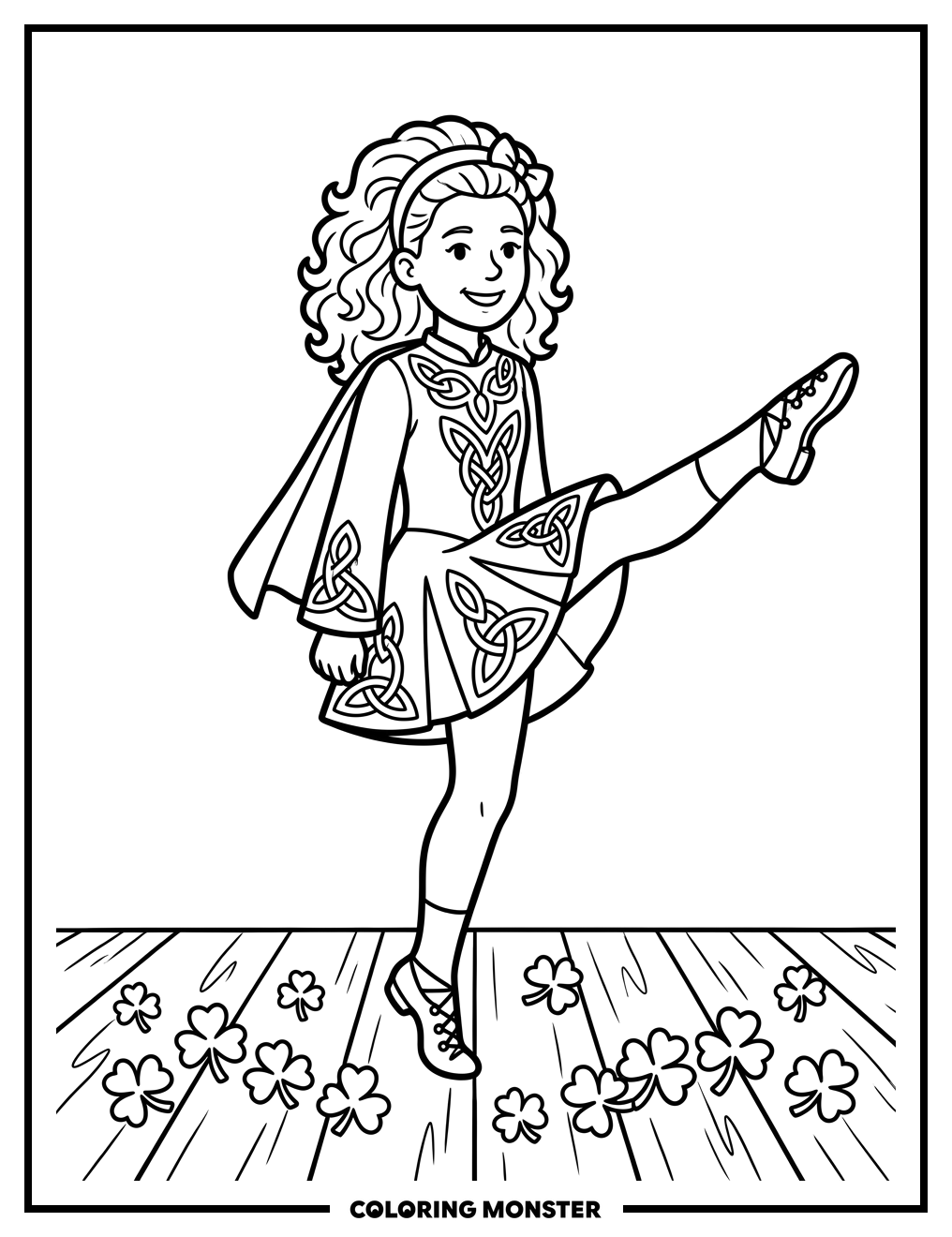 Irish Dancer Mid-Leap Coloring Page