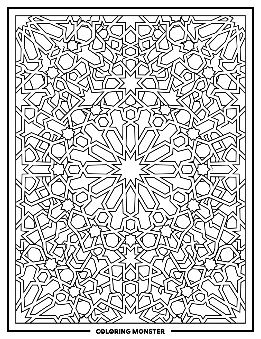 Islamic Geometric Star Pattern Coloring Page