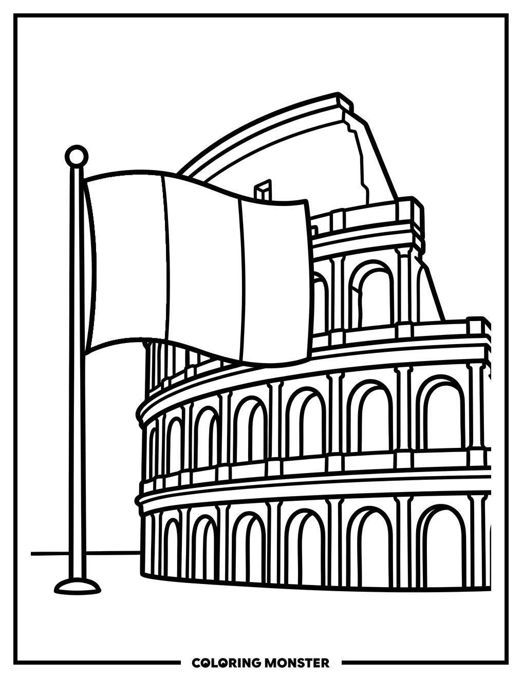 Italian Flag and Colosseum Coloring Page