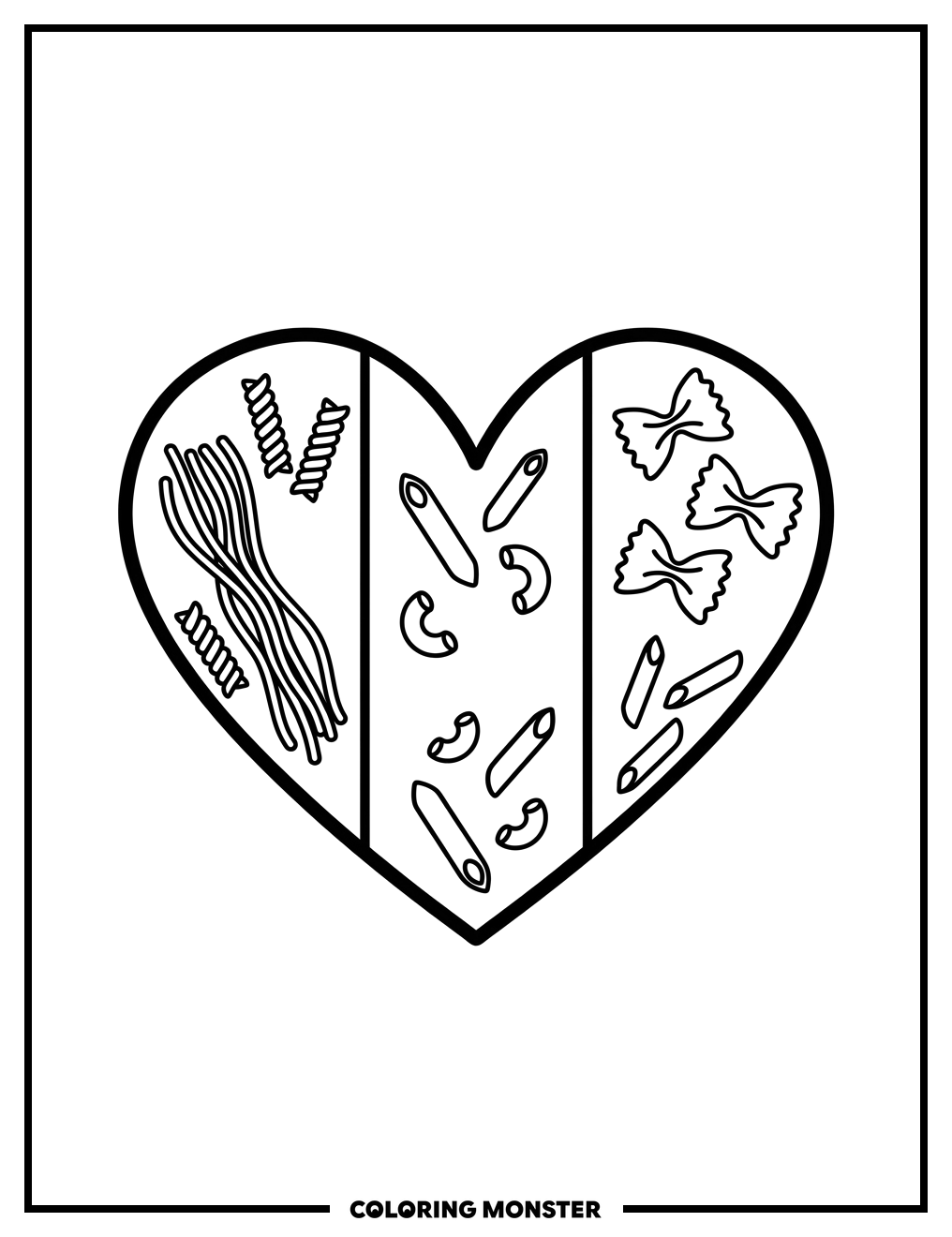 Italian Flag Heart With Pasta Coloring Page