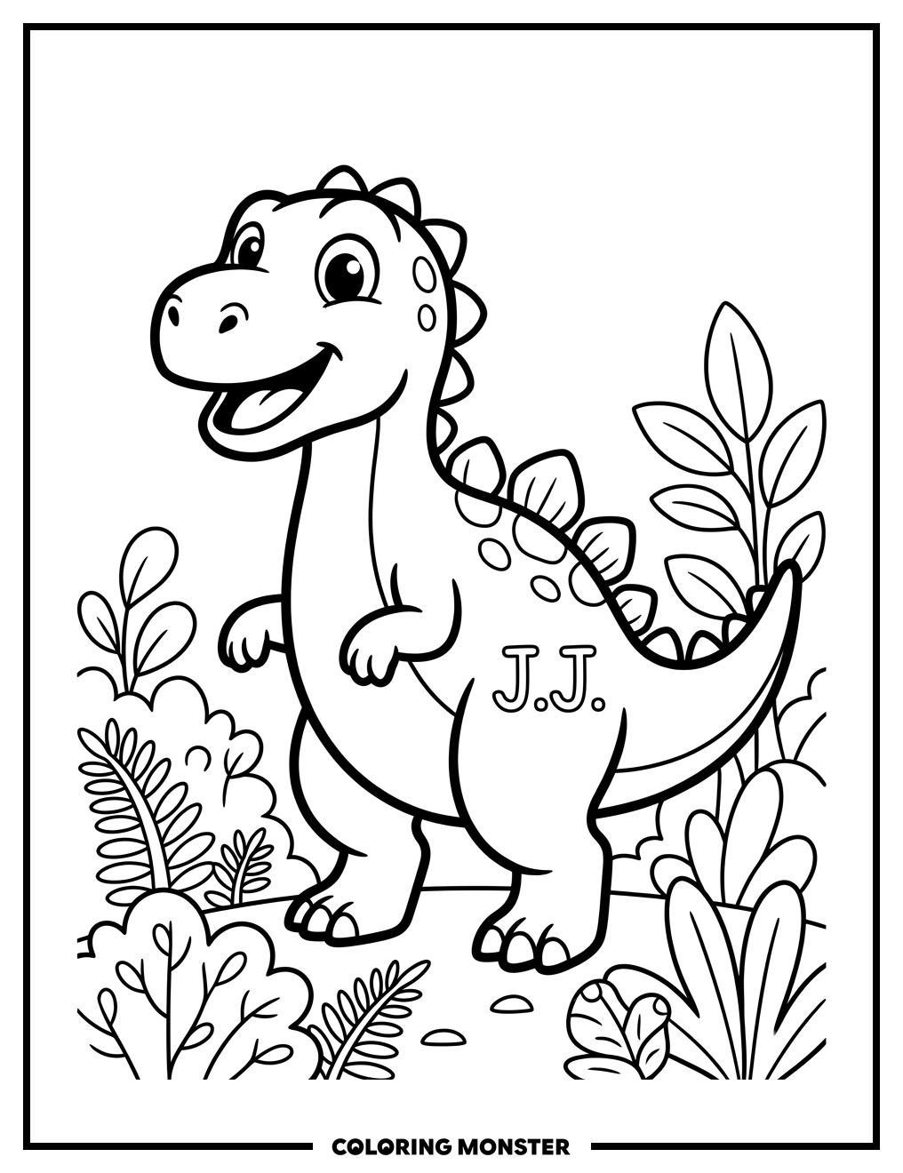 J.J. the Cartoon Dinosaur Coloring Page