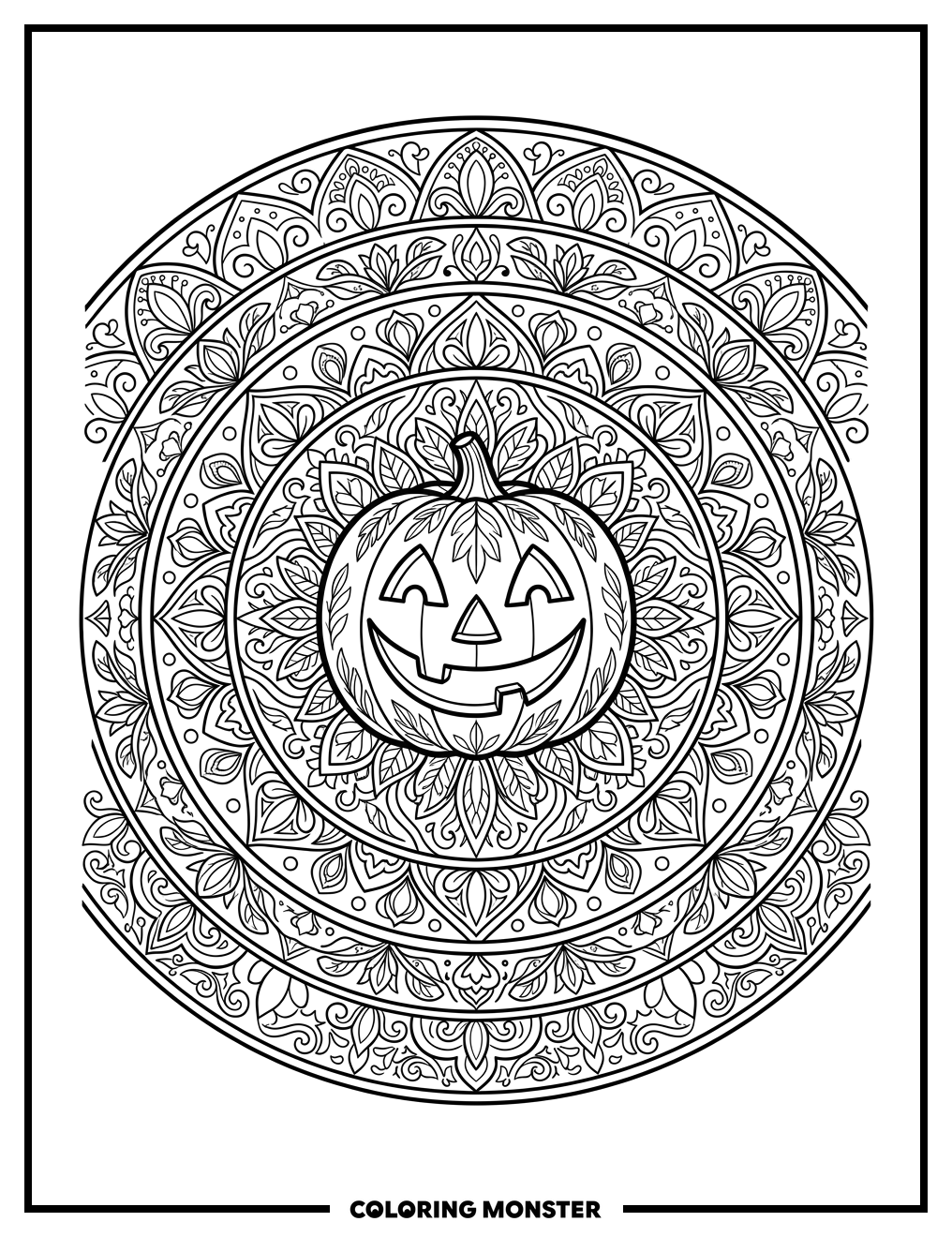 Jack-o'-Lantern Mandala Coloring Page