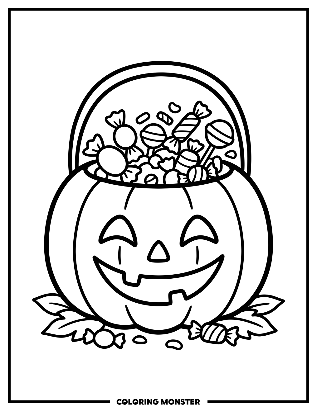 Jack-o'-lantern With Candy Coloring Page