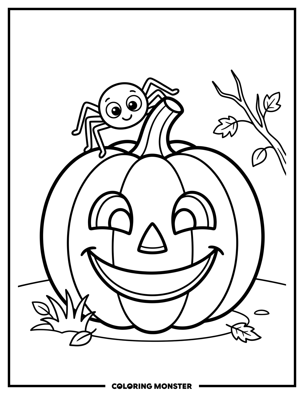 Jack-O'-Lantern With Spider Coloring Page