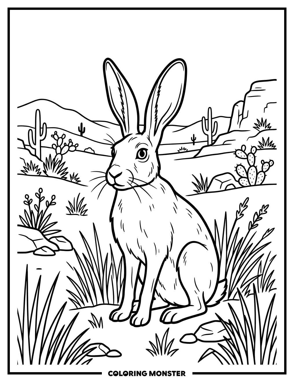 Jackrabbit in the Desert Coloring Page