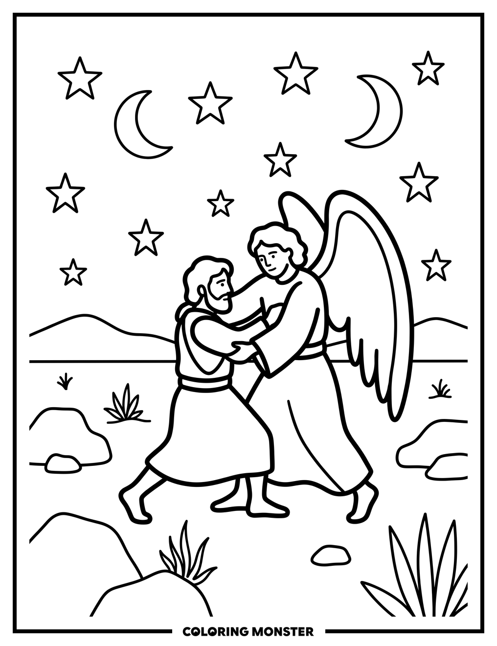 Jacob Wrestling An Angel Coloring Page
