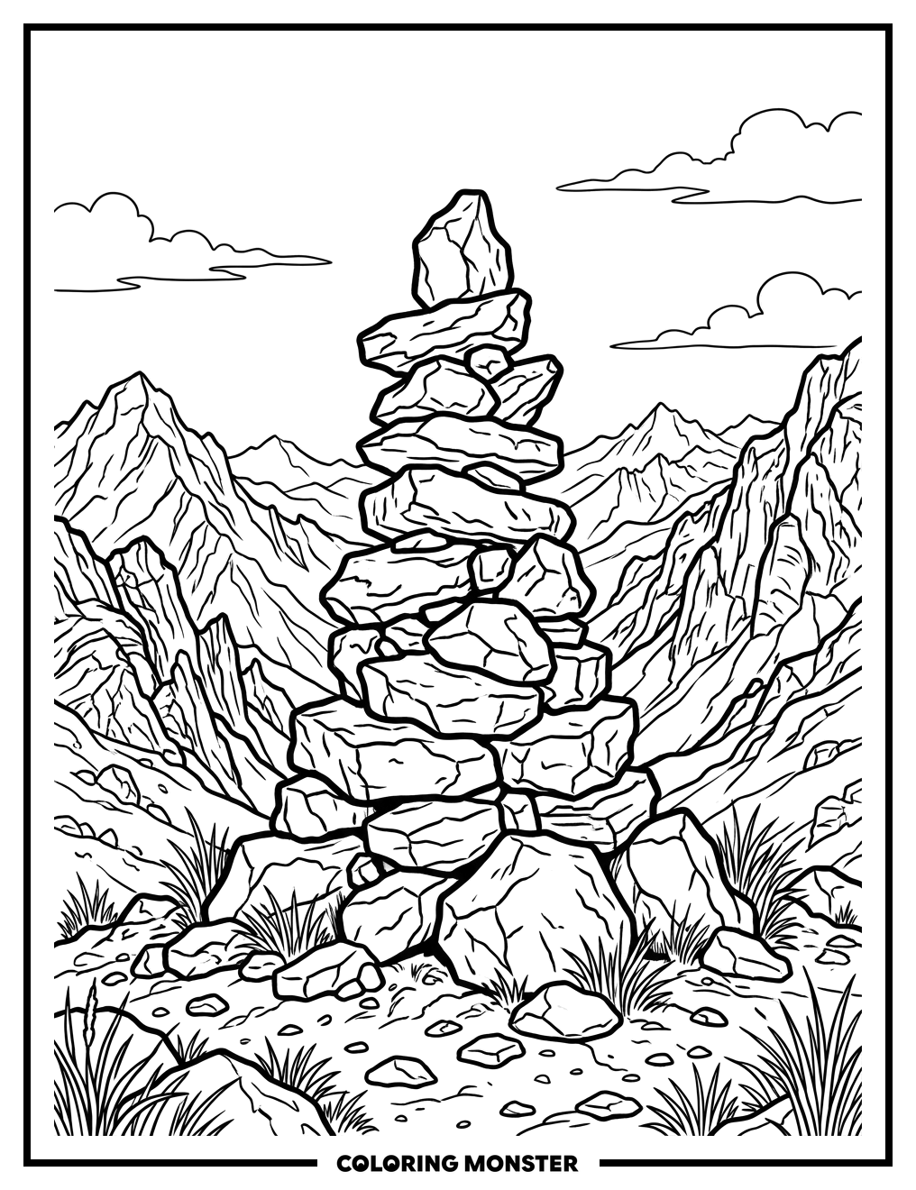 Jagged Rock Cairn Coloring Page