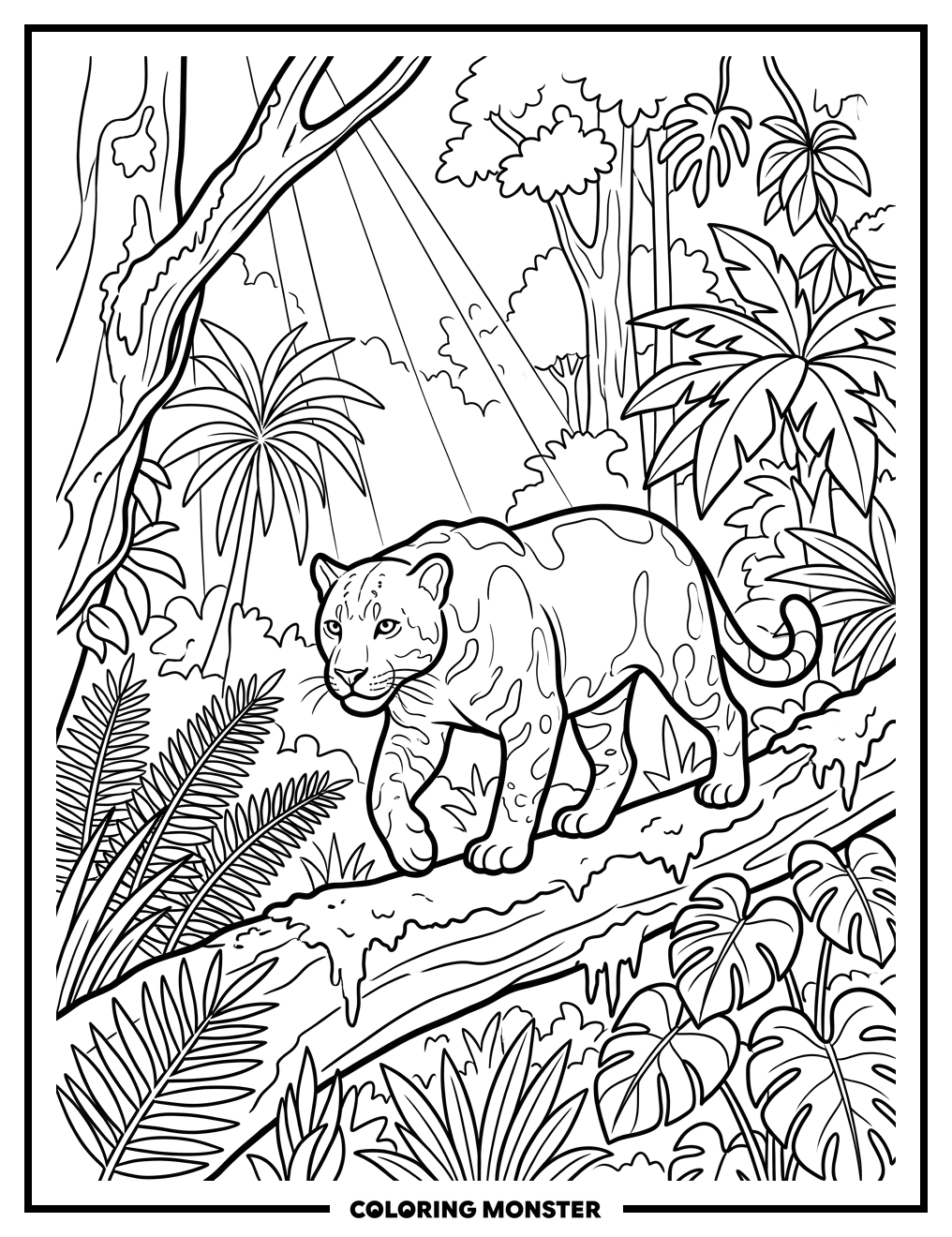 Jaguar in the Rainforest Coloring Page