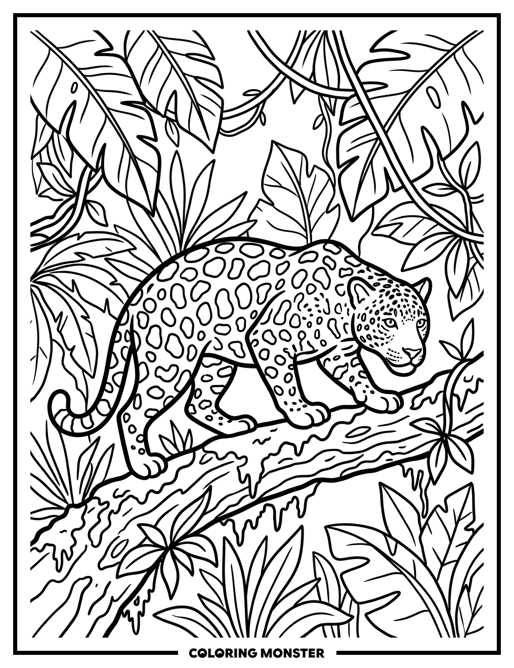 Jaguar on a Tree Branch Coloring Page