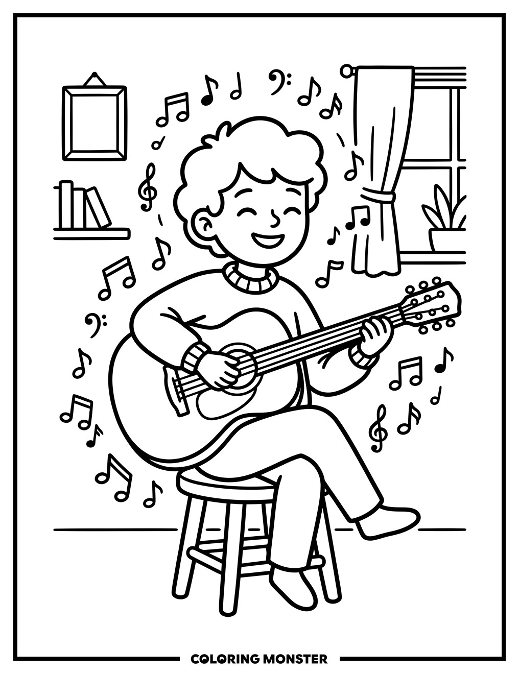 Jamie Strumming a Guitar Coloring Page