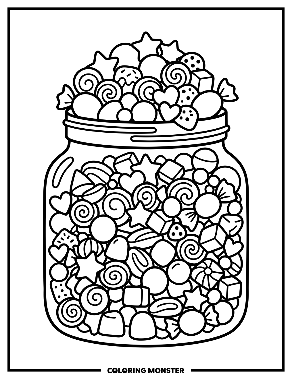 Jar of Colorful Candies Coloring Page