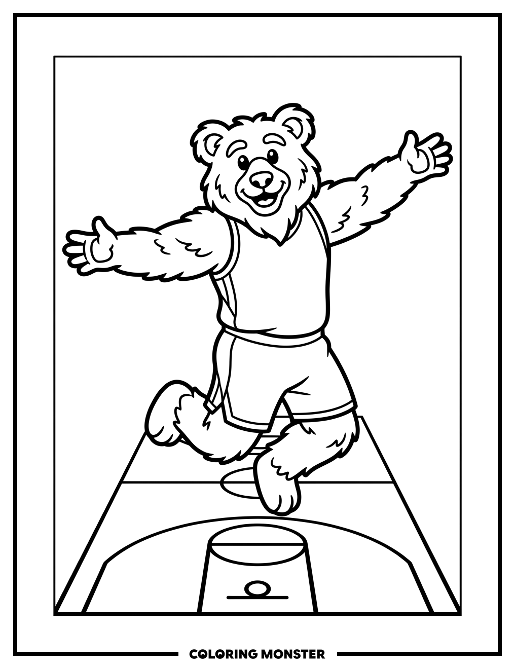 Jazz Bear Dancing on Court Coloring Page