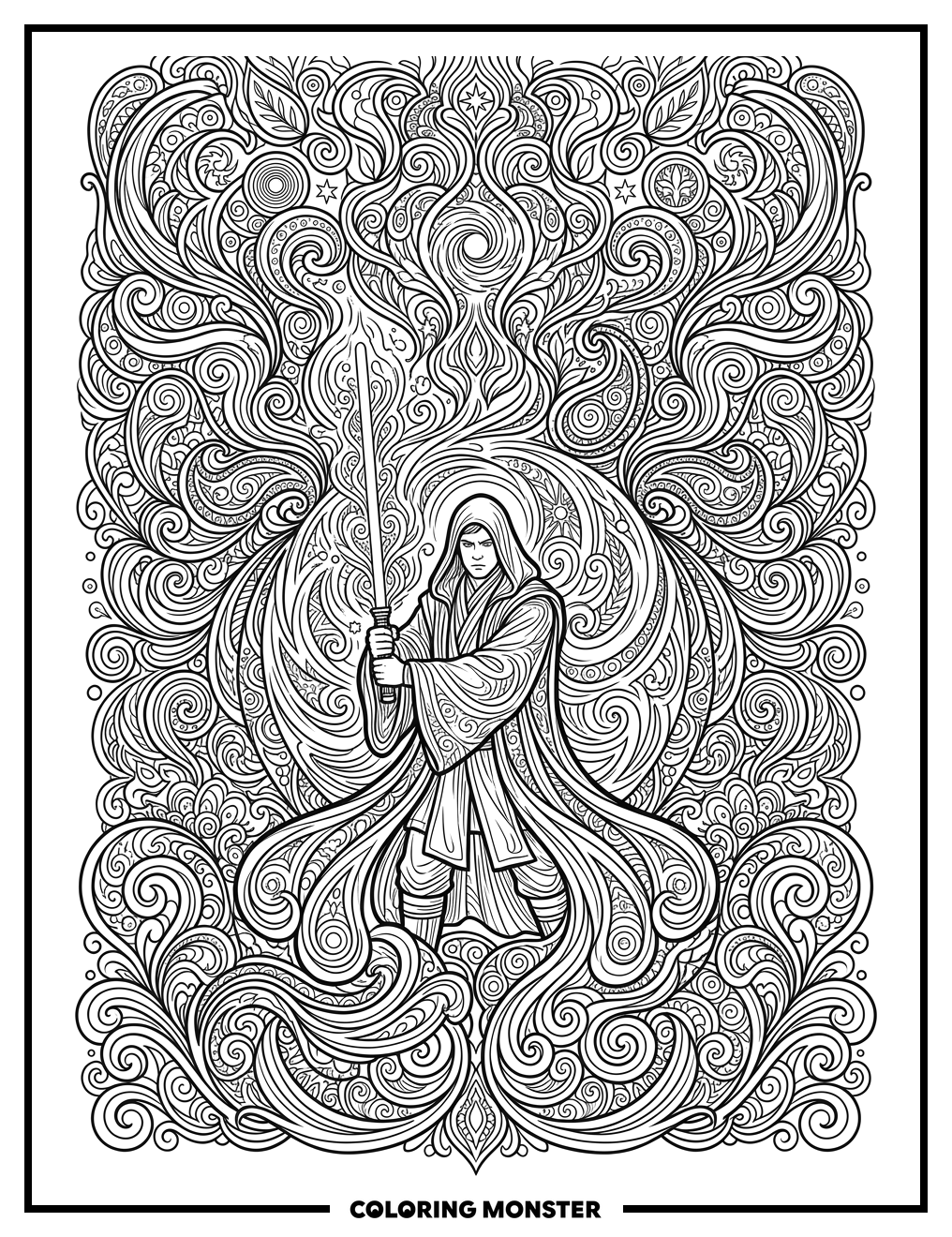 Jedi Master's Cosmic Dance Coloring Page
