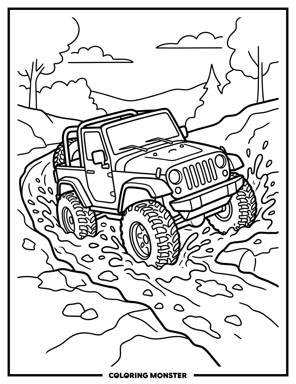 Jeep On Muddy Trail Coloring Page