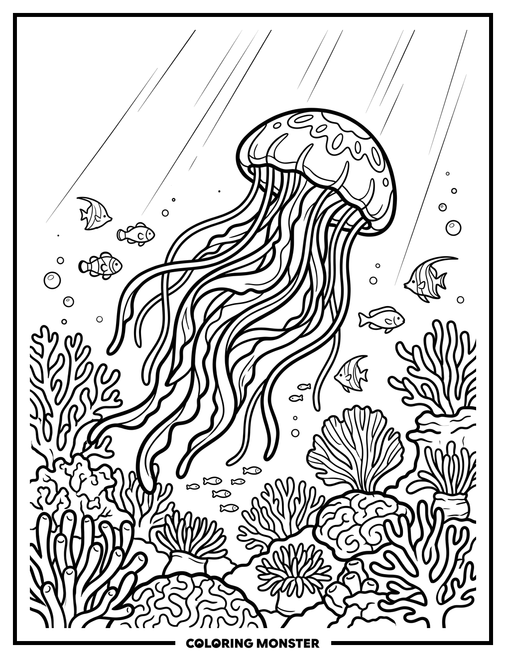 Jellyfish and Coral Reef Coloring Page