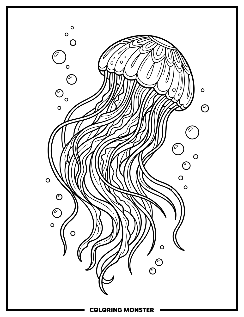 Jellyfish Drifting in Blue Water Coloring Page