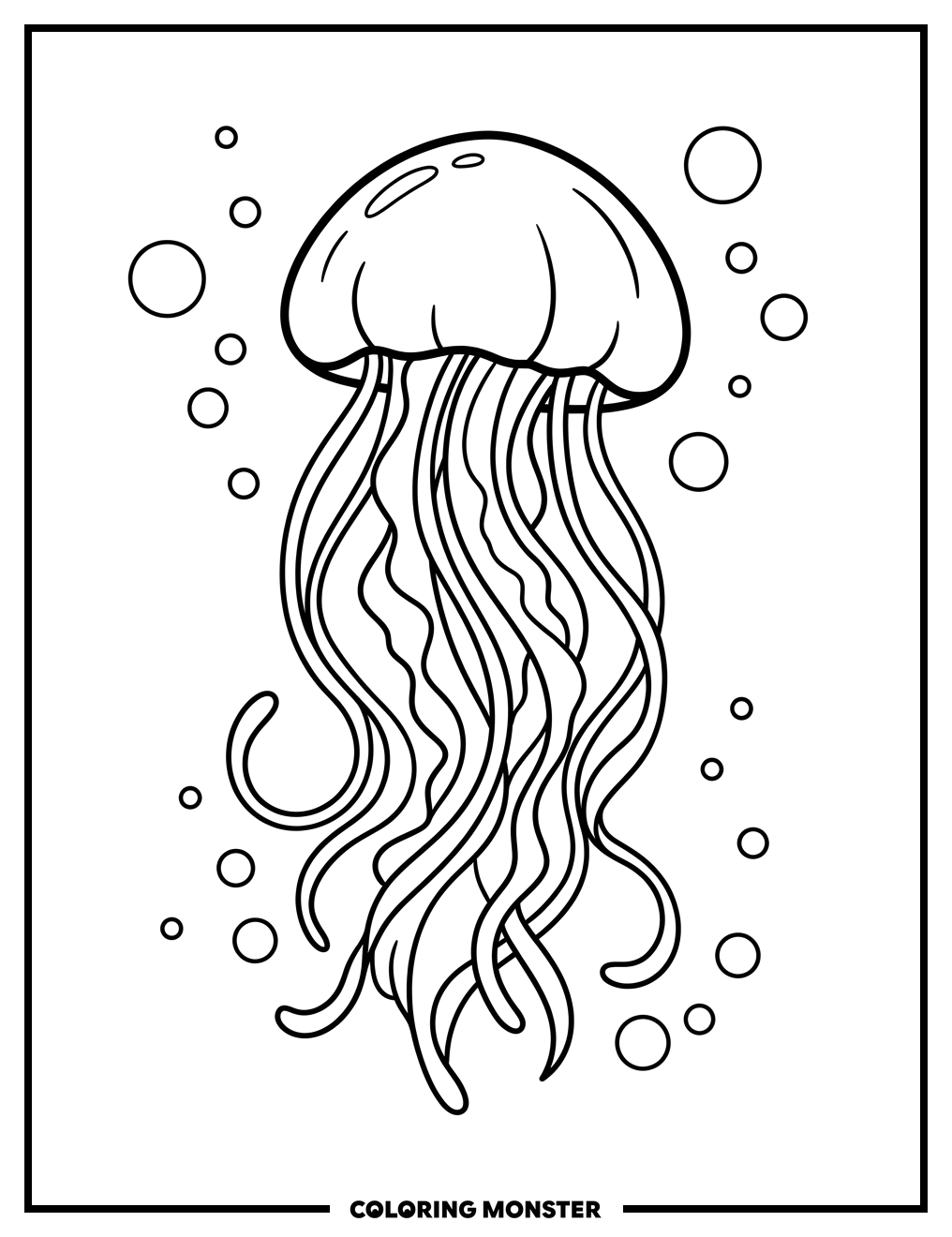 Jellyfish Drifting in the Deep Sea Coloring Page