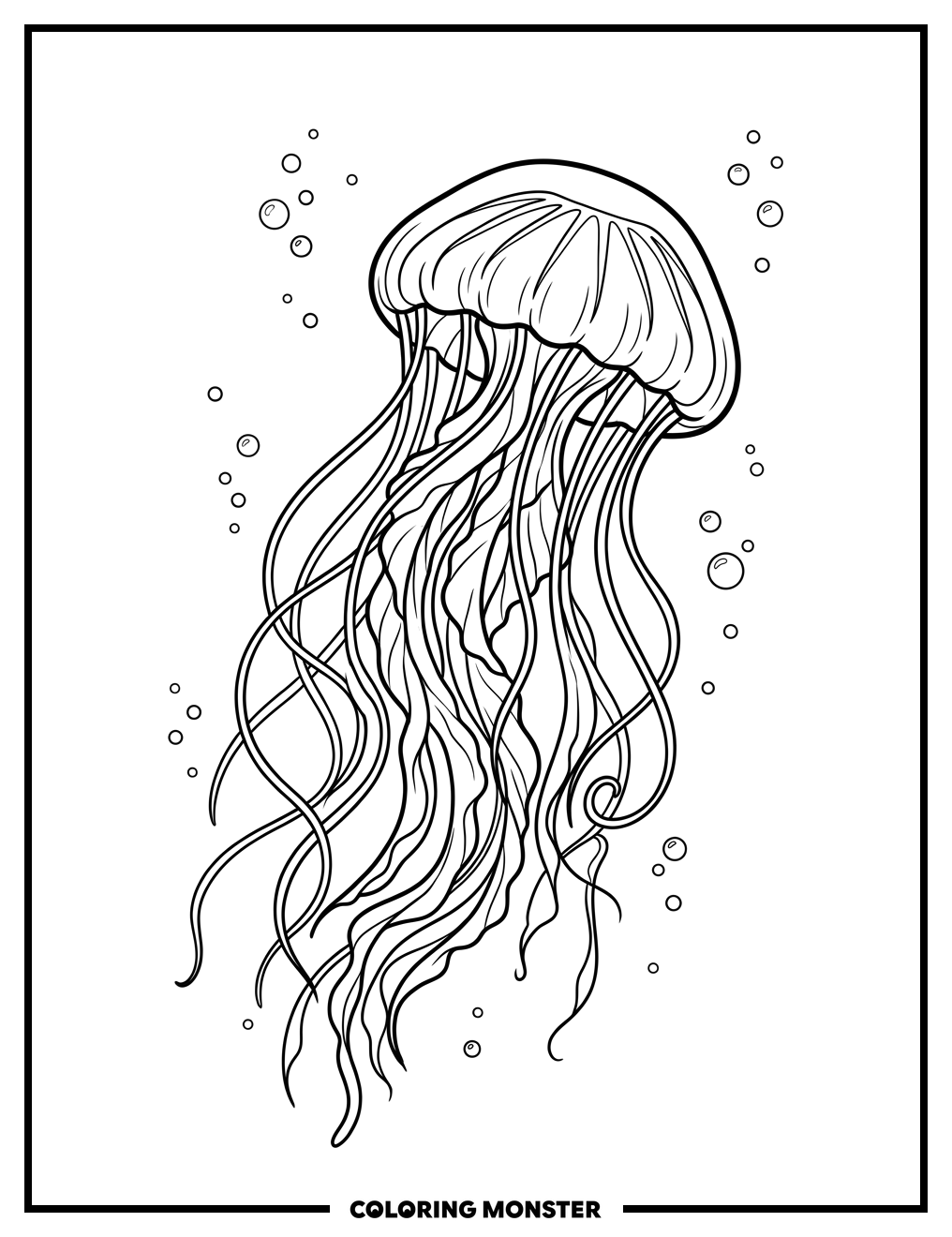 Jellyfish In The Deep Blue Sea Coloring Page