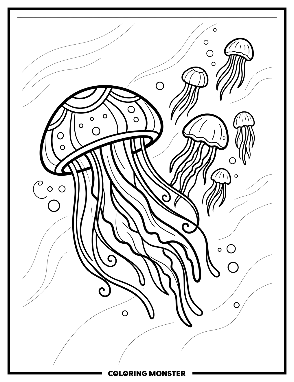 Jellyfish Schooling in Ocean Coloring Page