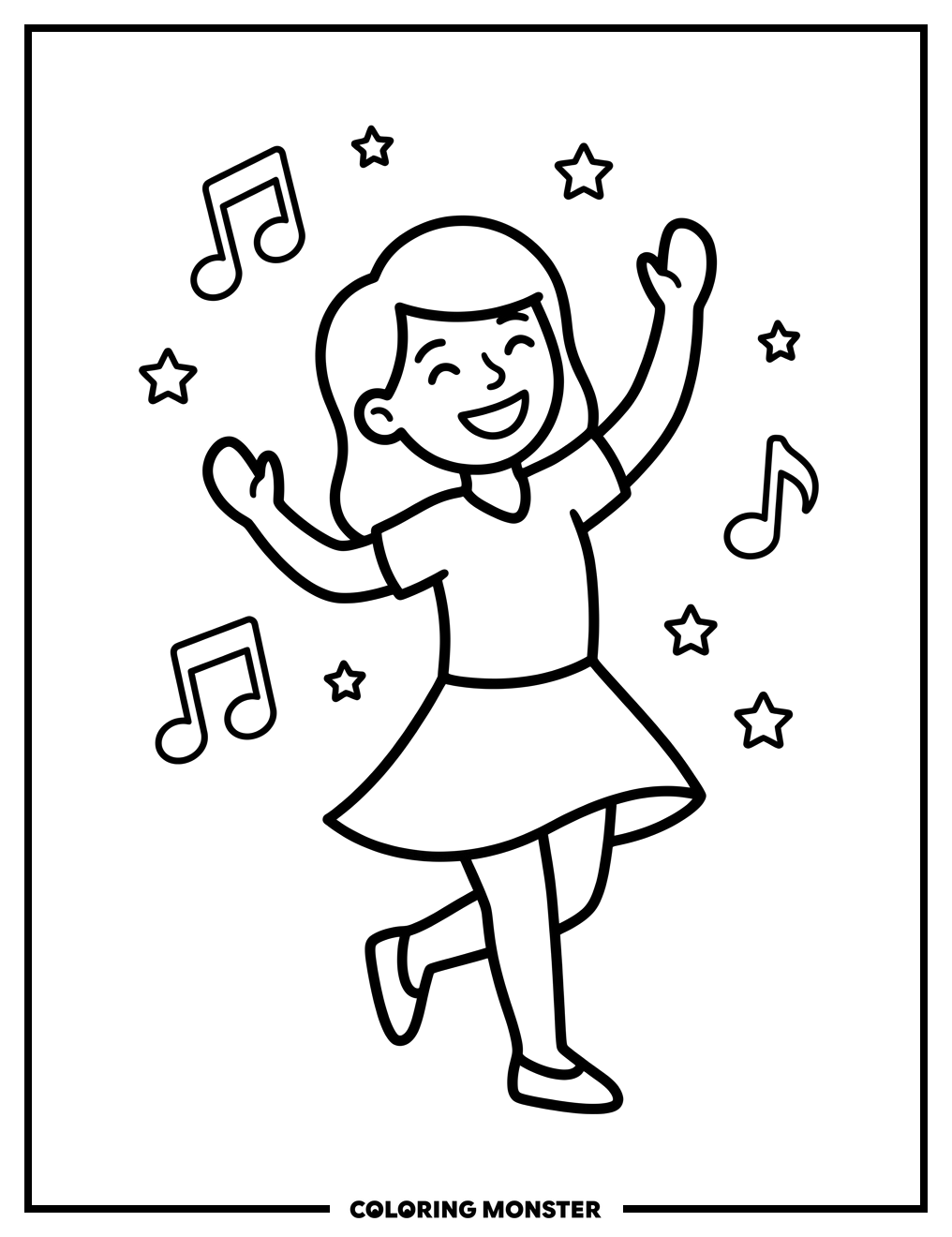 Jessi Dancing with Musical Notes and Stars Coloring Page