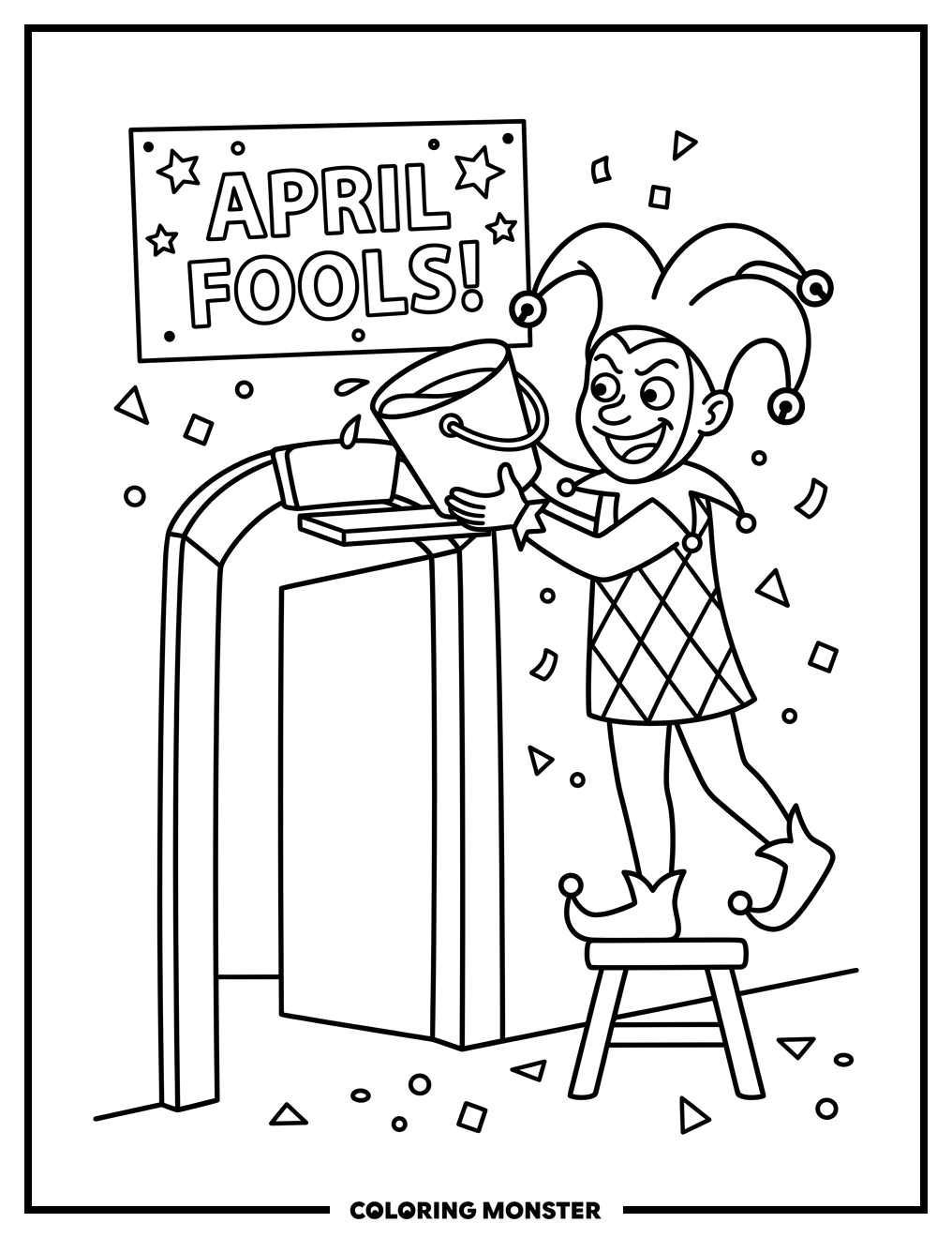 Jester's Water Bucket Prank Coloring Page