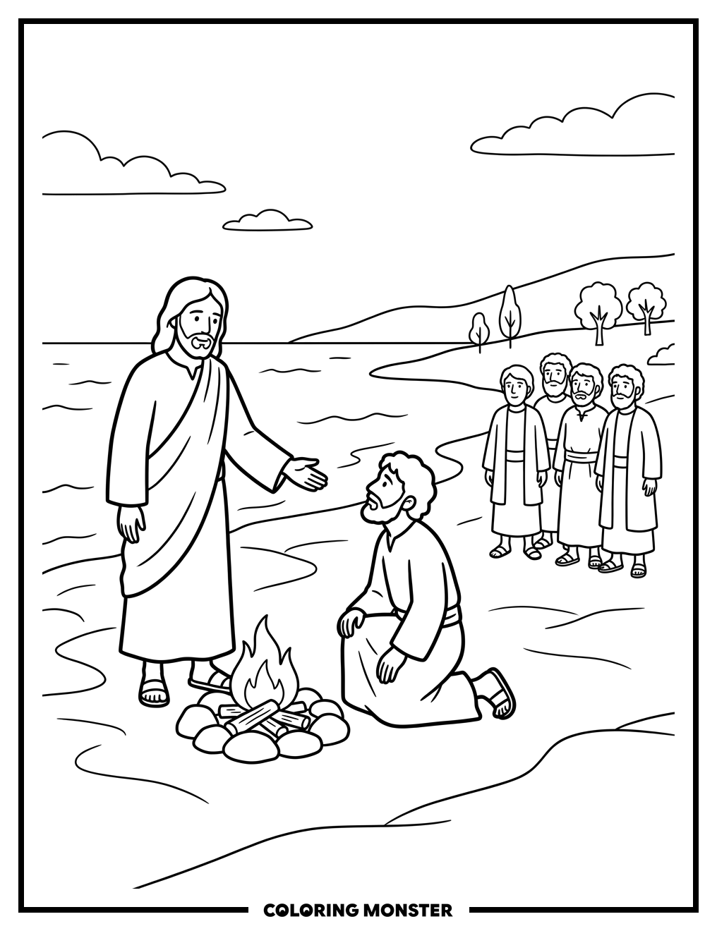 Jesus and Peter by the Sea Coloring Page