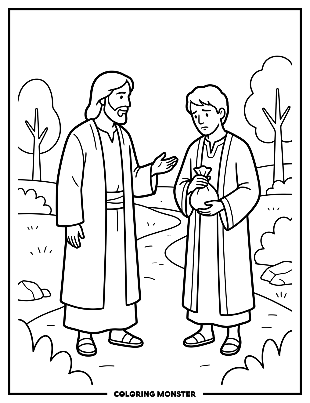 Jesus and the Rich Young Ruler Coloring Page