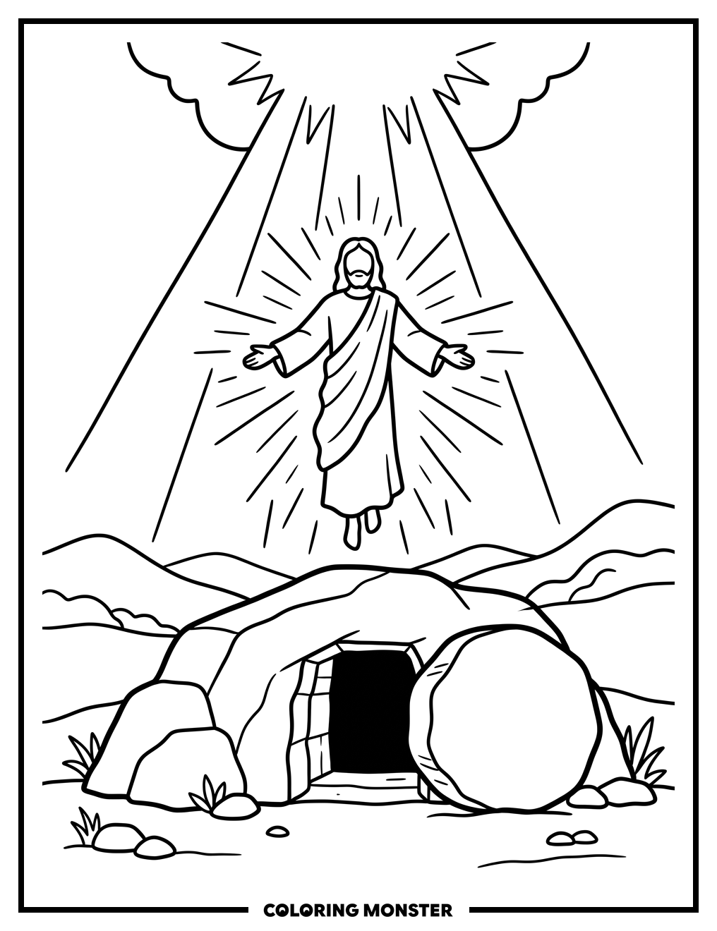 Jesus Ascends From Empty Tomb Coloring Page