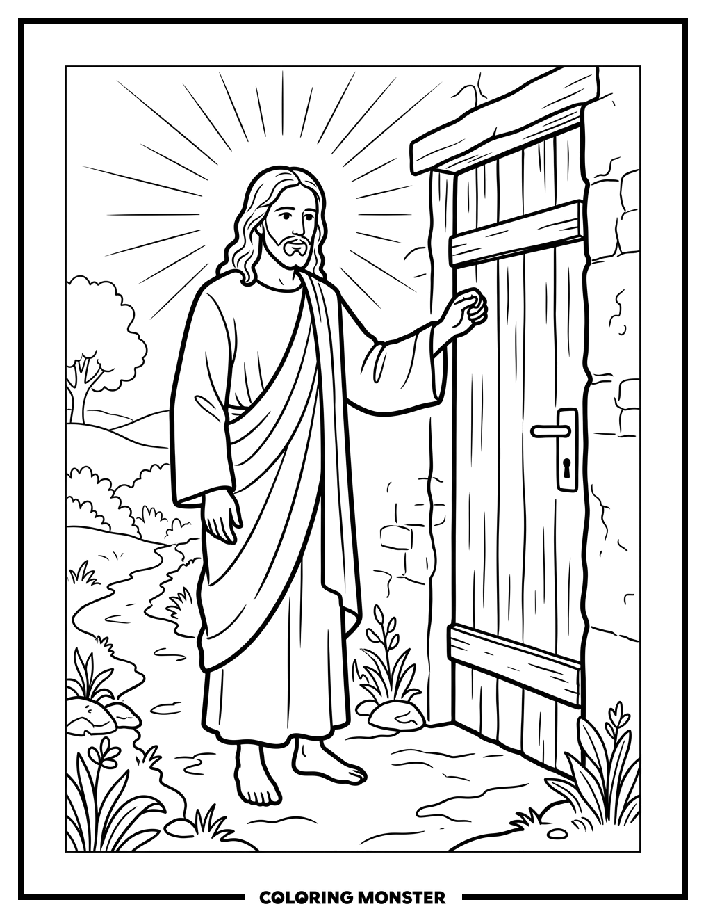 Jesus at the Wooden Door Coloring Page