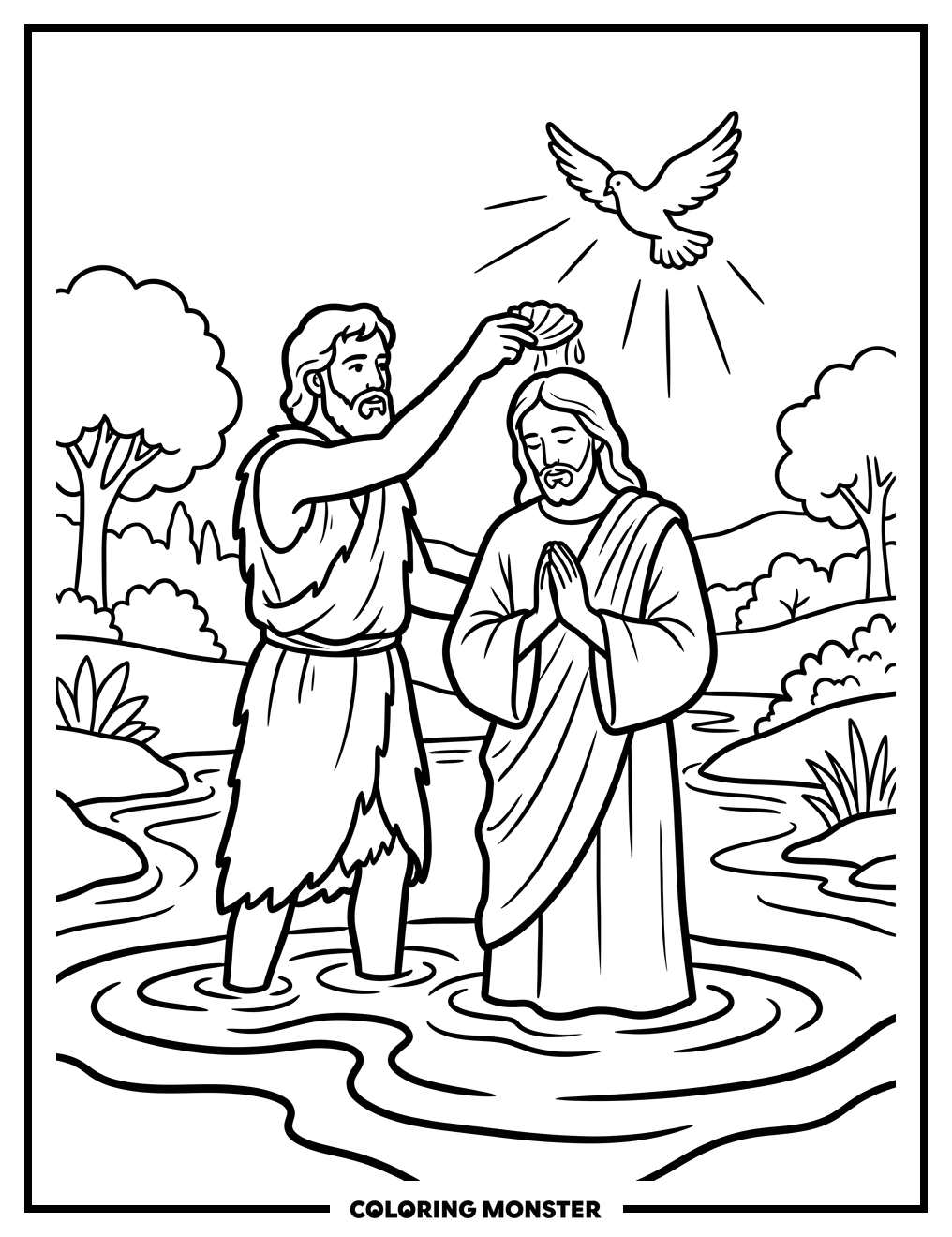 Jesus Baptized by John Coloring Page