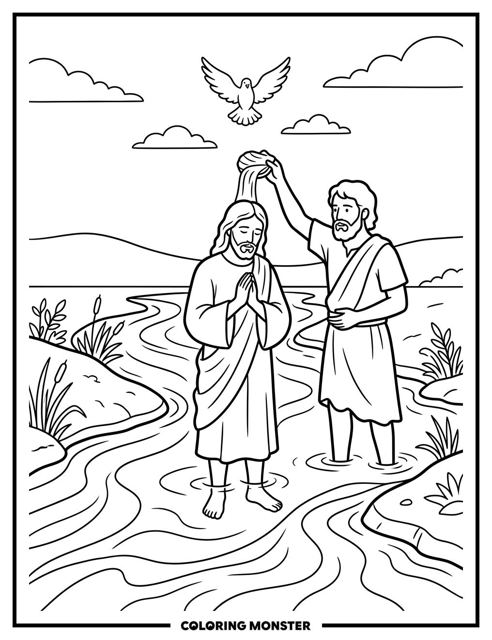 Jesus Baptized in the Jordan River Coloring Page