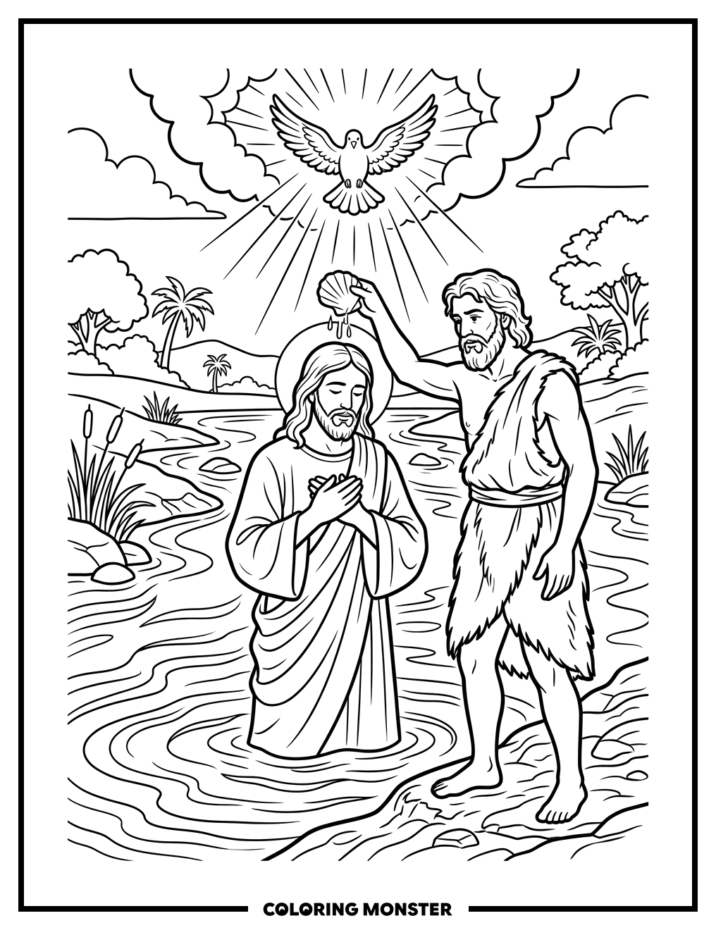 Jesus Baptized in the Jordan River Coloring Page