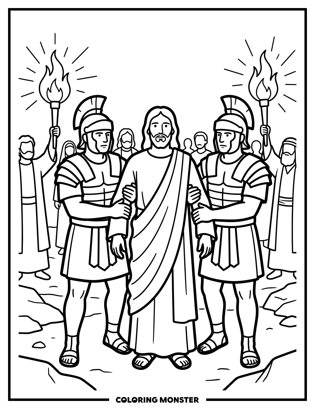 Jesus Before Roman Soldiers Coloring Page