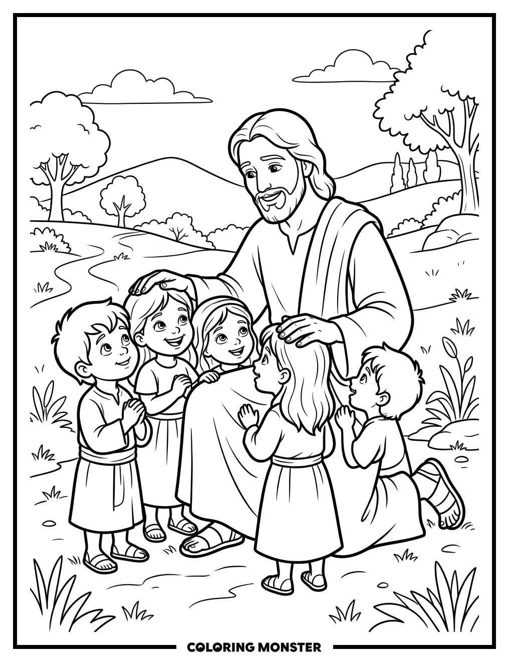 Jesus Blesses the Children Coloring Page