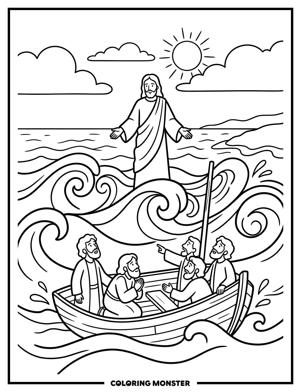 Jesus Calms the Storm Coloring Page