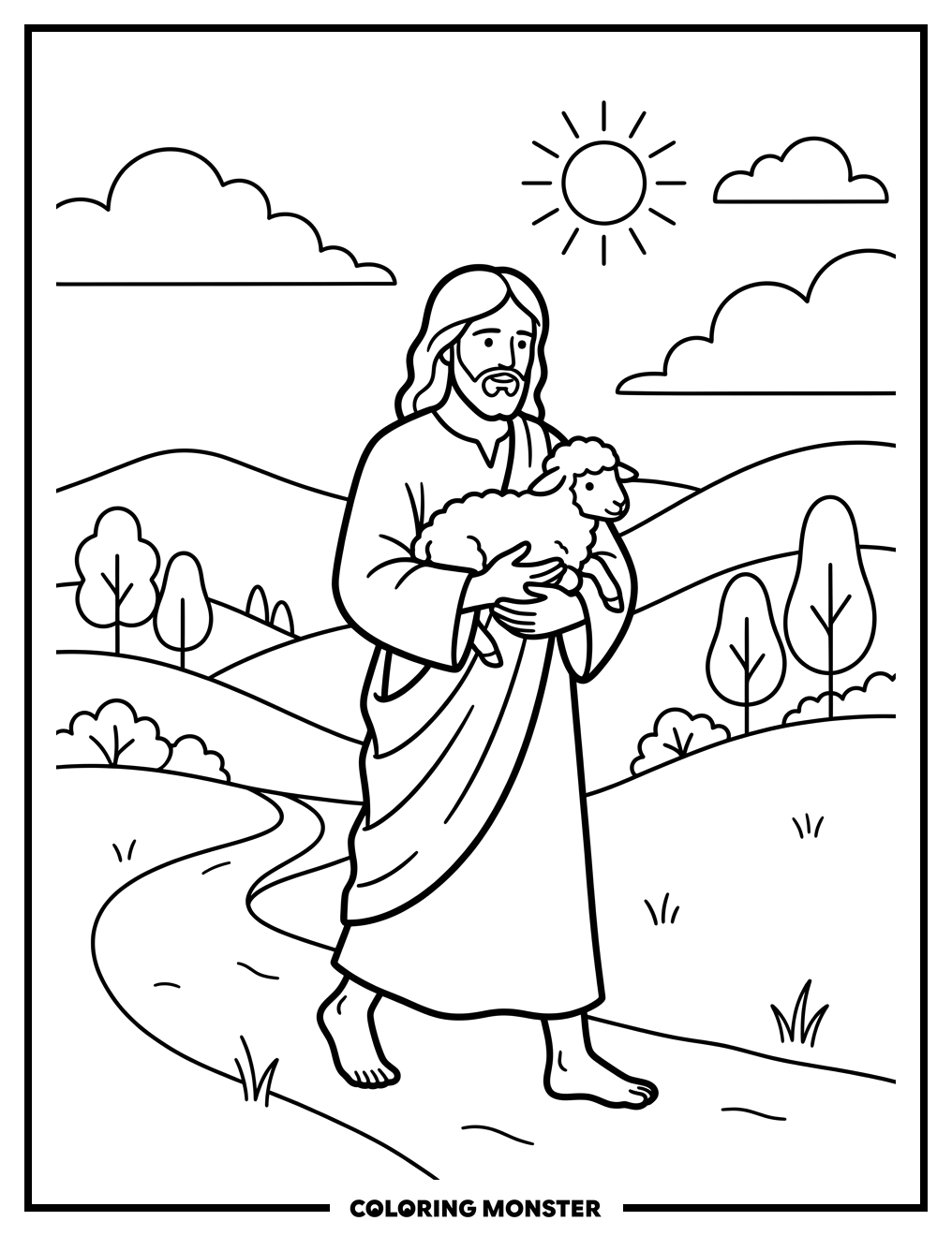Jesus Carries A Lamb Coloring Page