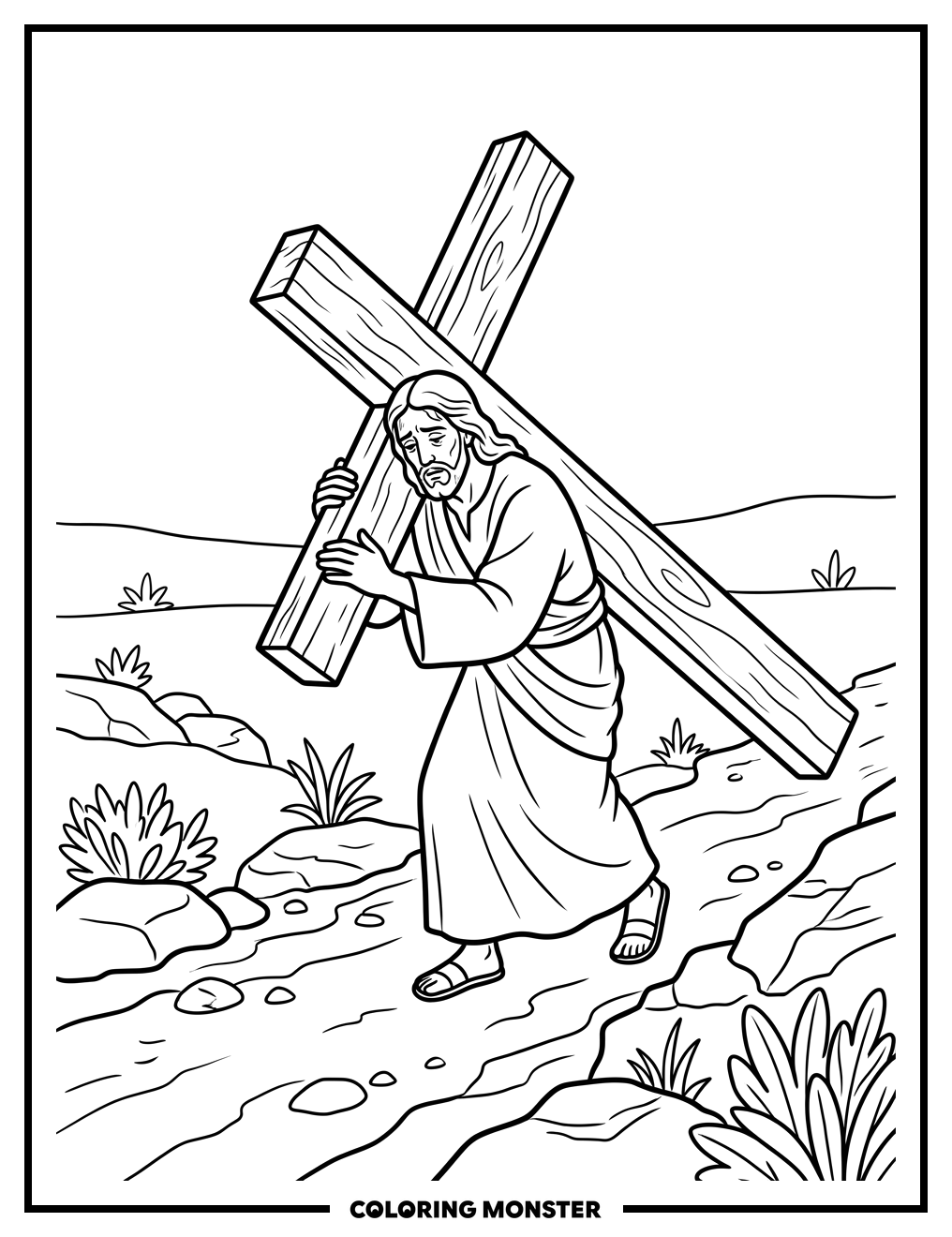 Jesus Carries The Cross Coloring Page