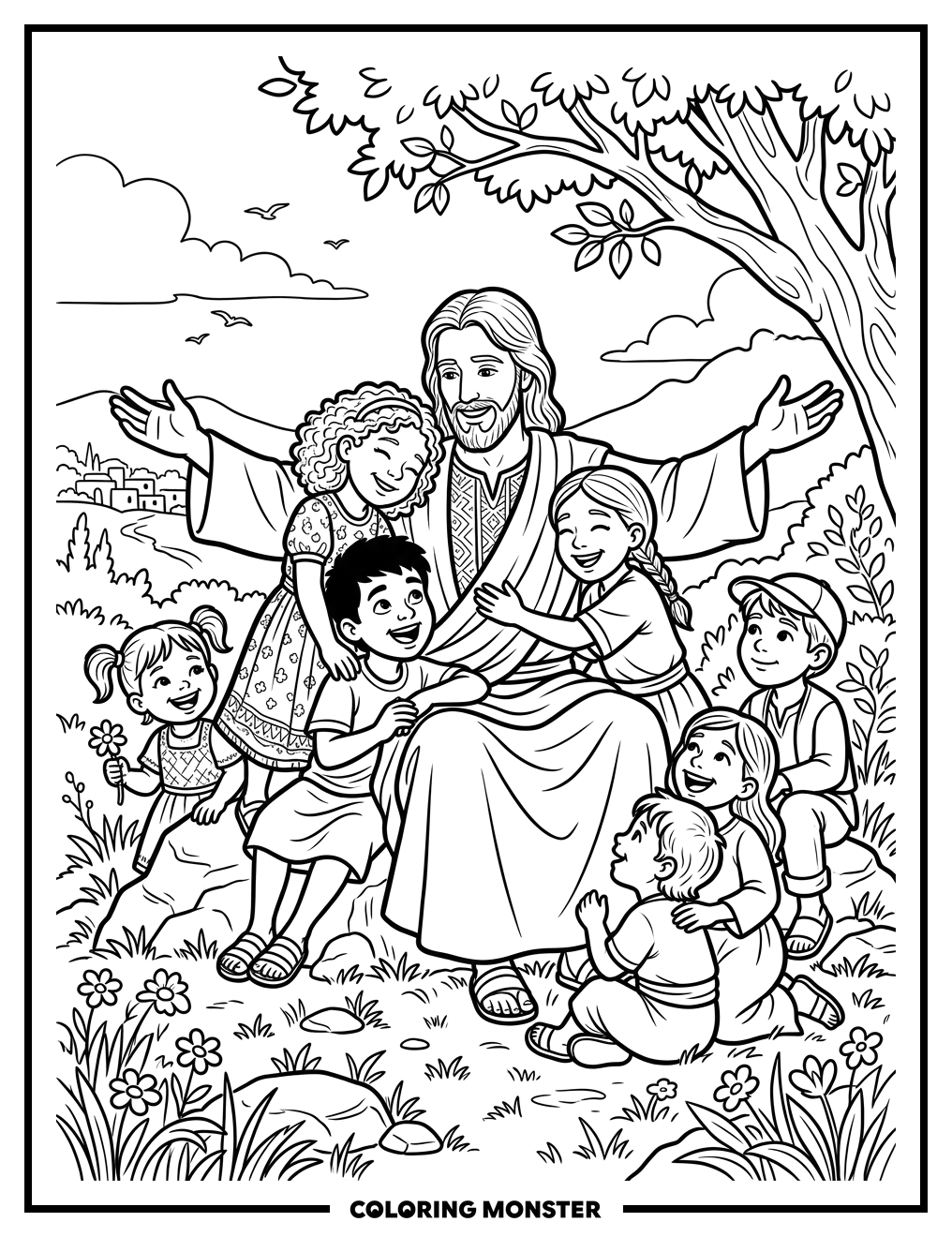 Jesus Embracing Children Coloring Page