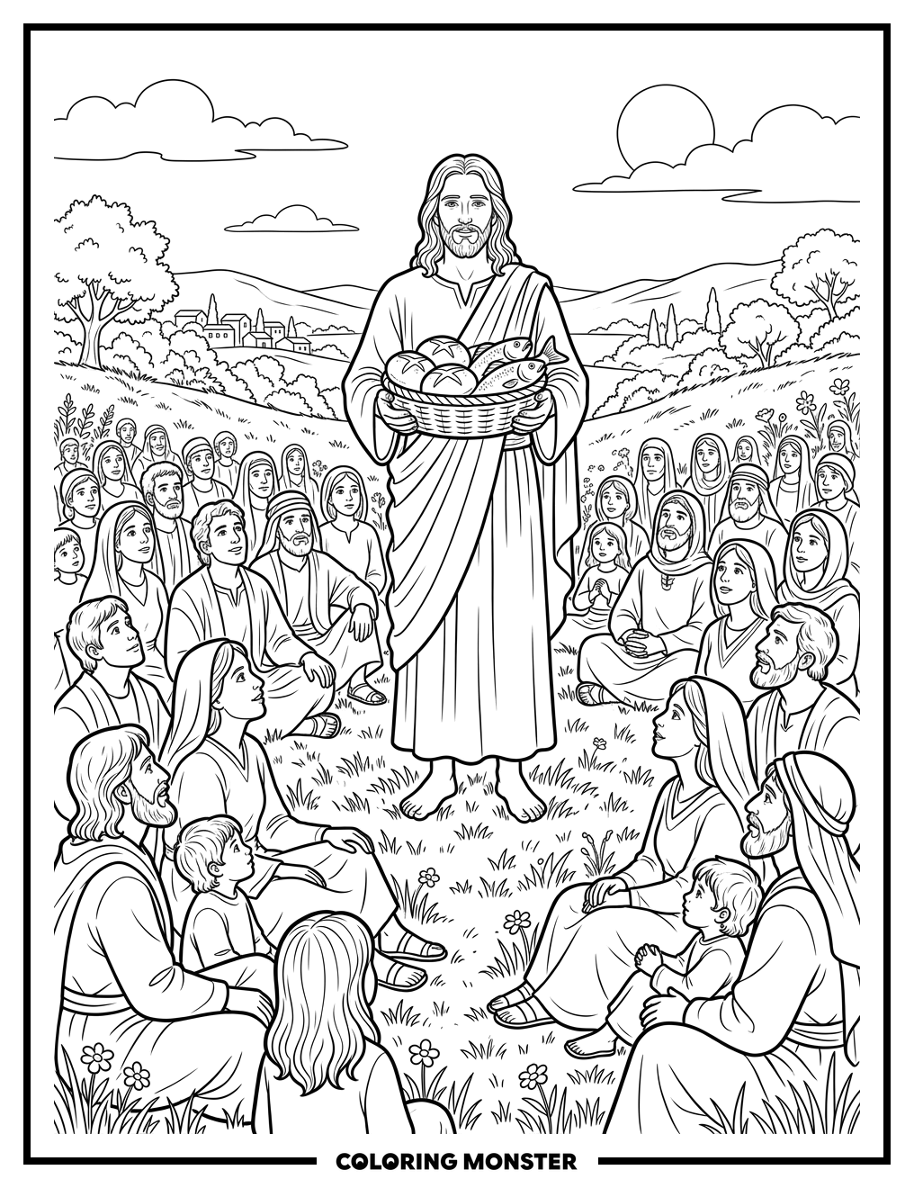 Jesus Feeds the Crowd Coloring Page