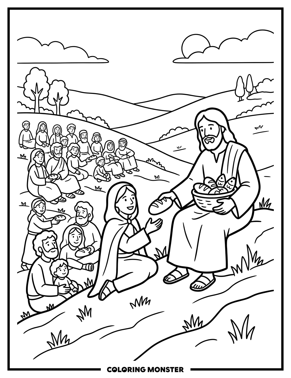 Jesus Feeds The Five Thousand Coloring Page