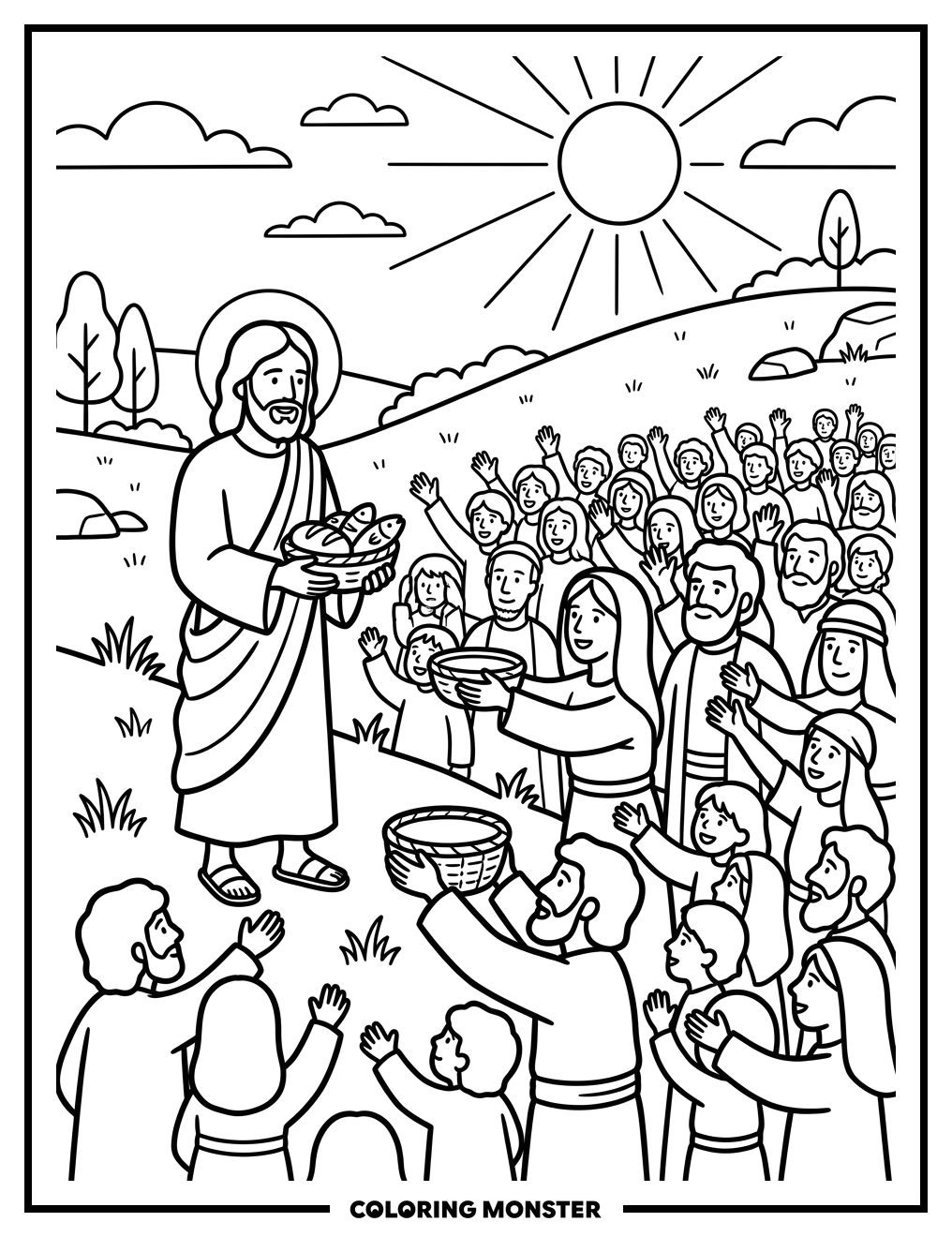Jesus Feeds The Multitude Coloring Page
